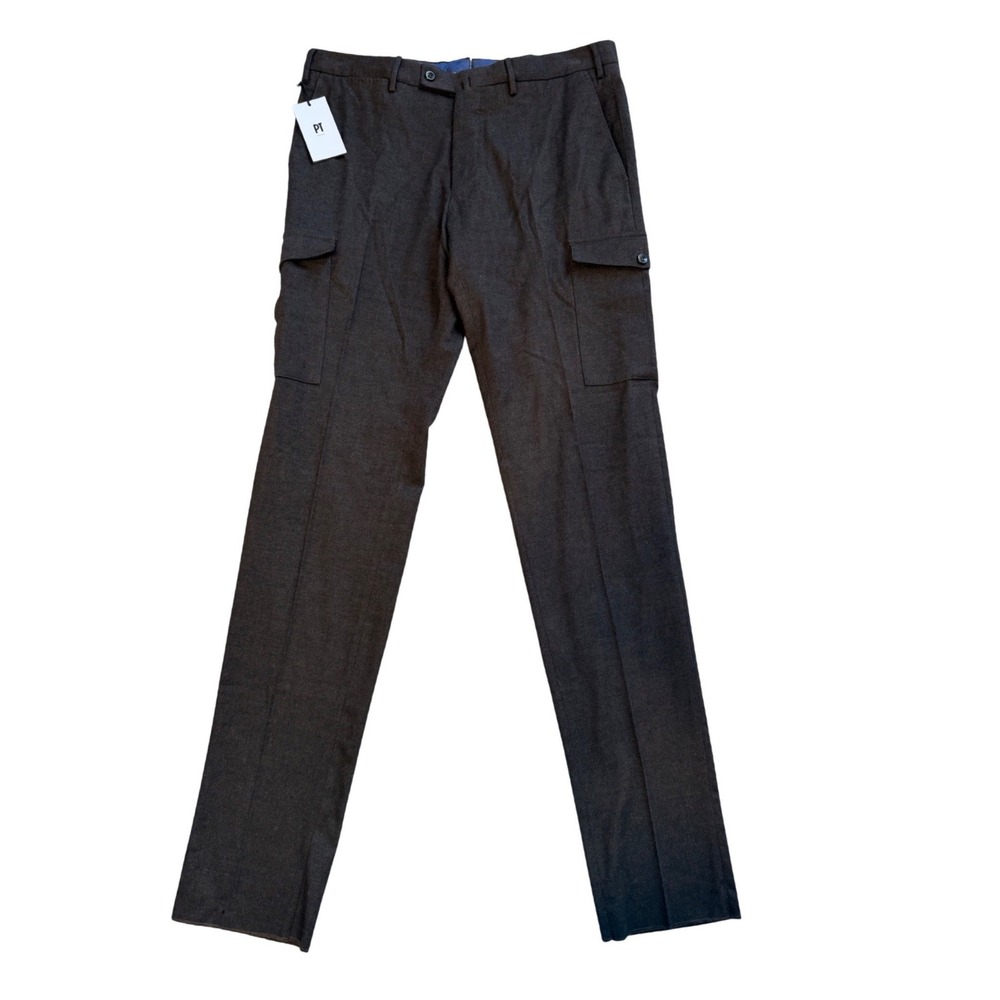PT‎ Torino Graven Fit Cargo Trousers Brown Textured Italian Mens Size 52 NWT
